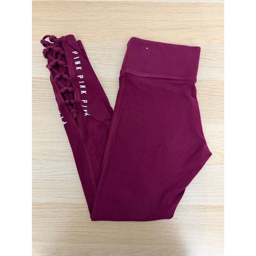 Pink Victoria's Secret Yoga Leggings Burgundy Lace Up Ankle Leisure Womens Small